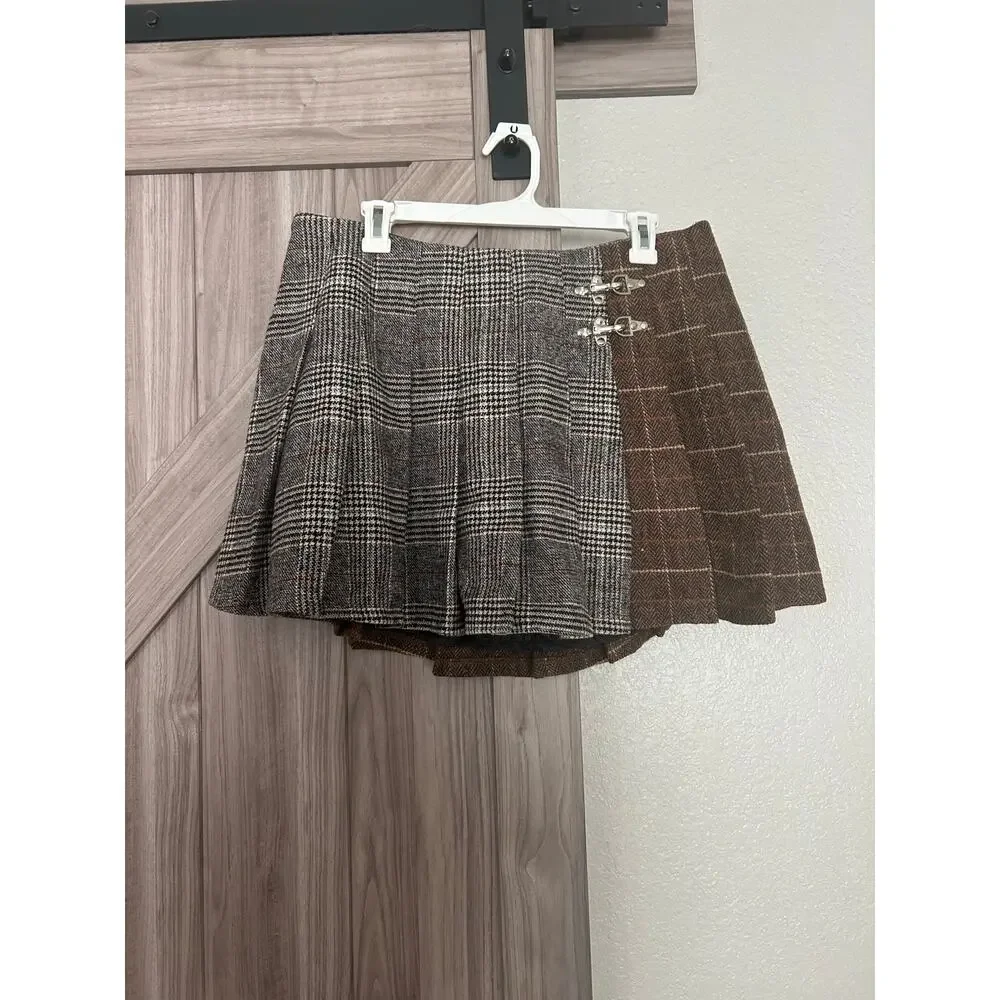 NWT Avec Les Filles mixed Pattern pleated mini skirt large - Picture 3 of 10